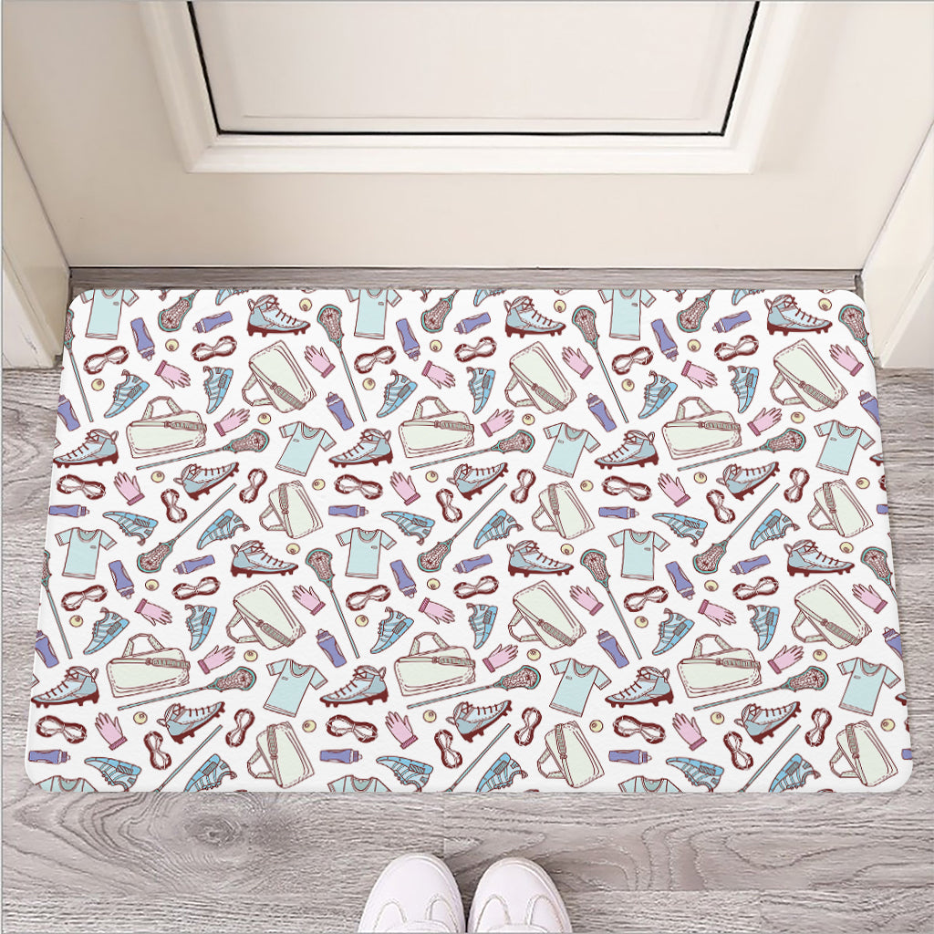 Lacrosse Sport Pattern Print Rubber Doormat