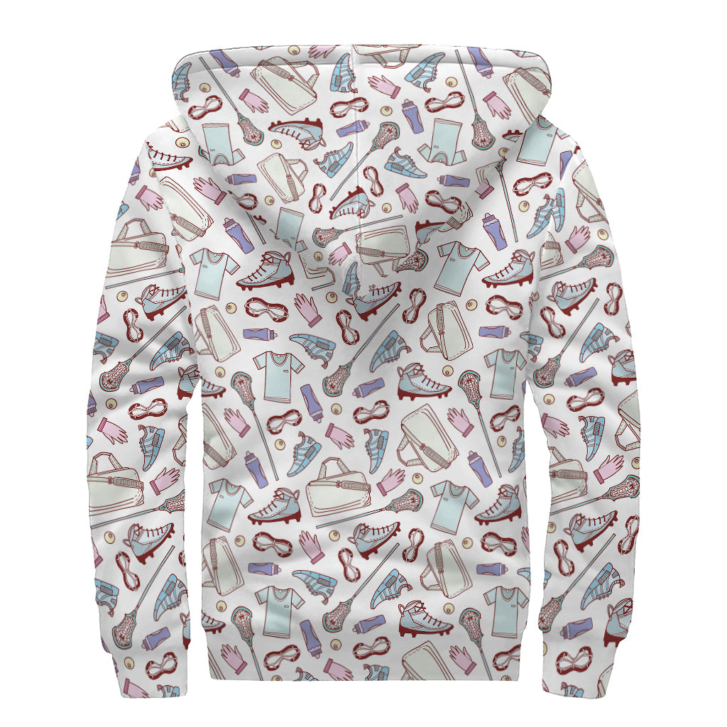 Lacrosse Sport Pattern Print Sherpa Lined Zip Up Hoodie