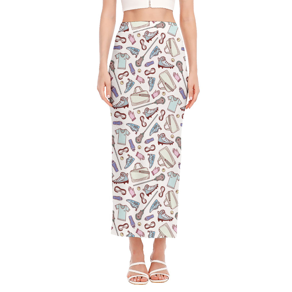 Lacrosse Sport Pattern Print Side Slit Maxi Skirt