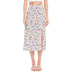 Lacrosse Sport Pattern Print Side Slit Midi Skirt