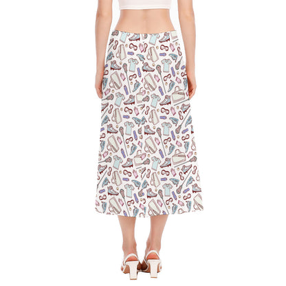 Lacrosse Sport Pattern Print Side Slit Midi Skirt