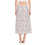 Lacrosse Sport Pattern Print Side Slit Midi Skirt