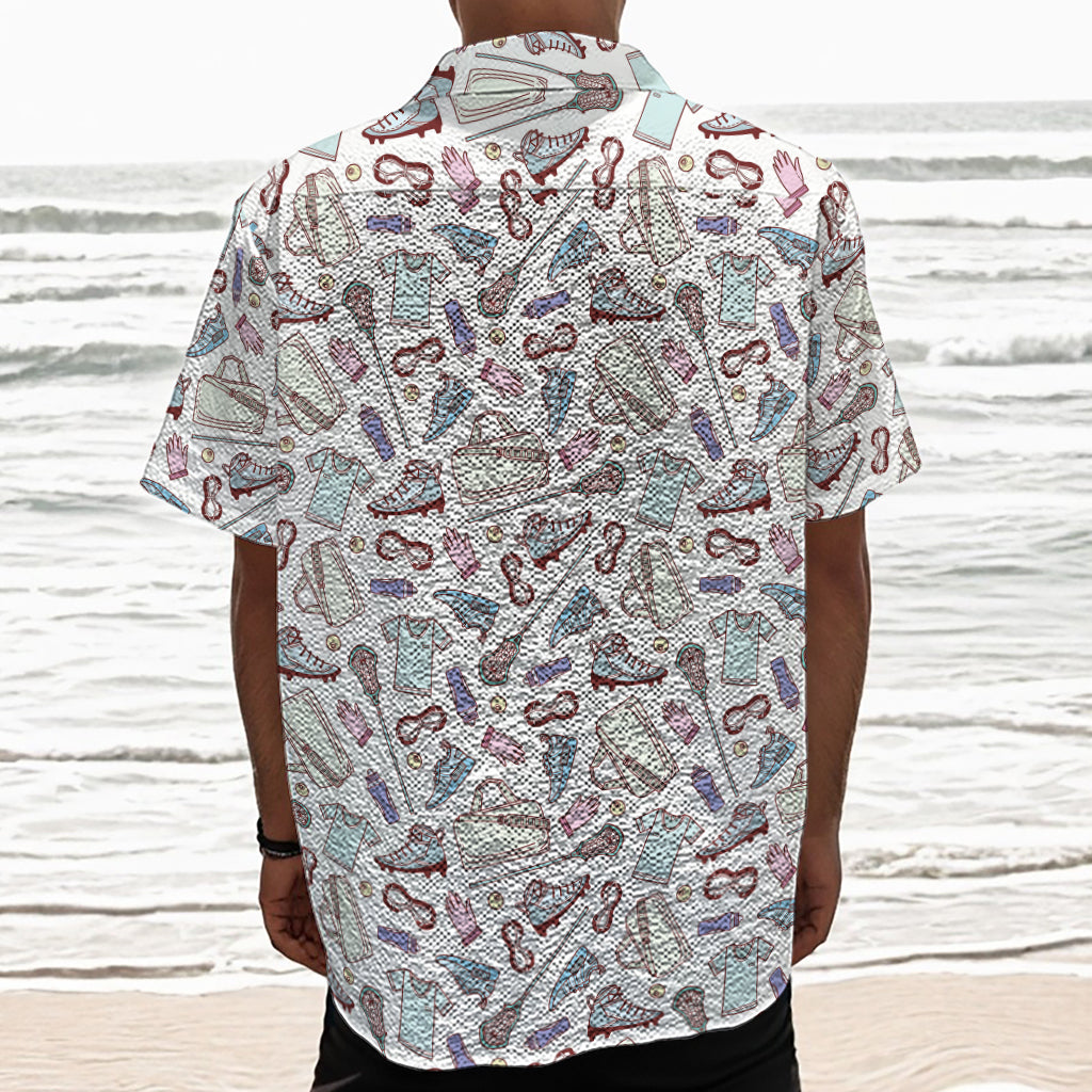 Lacrosse Sport Pattern Print Textured Short Sleeve Shirt