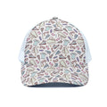 Lacrosse Sport Pattern Print White Mesh Trucker Hat