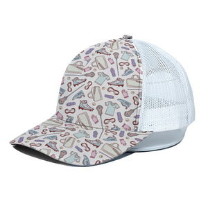 Lacrosse Sport Pattern Print White Mesh Trucker Cap