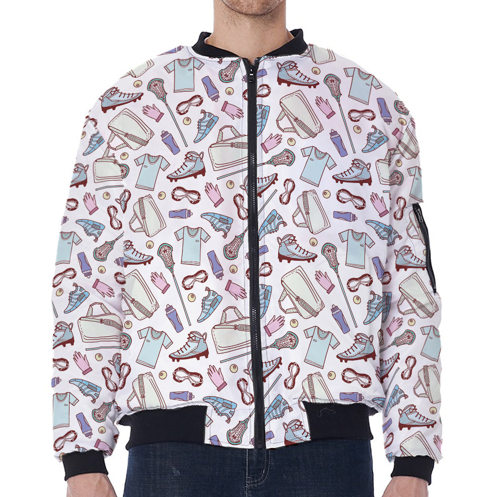 Lacrosse Sport Pattern Print Zip Sleeve Bomber Jacket