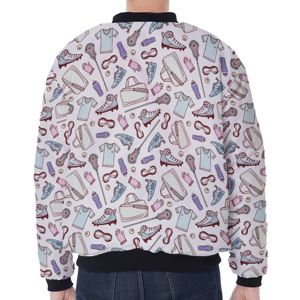 Lacrosse Sport Pattern Print Zip Sleeve Bomber Jacket