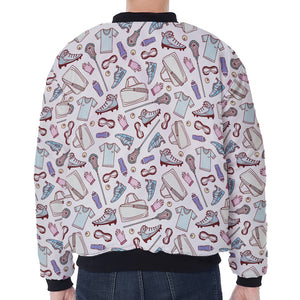 Lacrosse Sport Pattern Print Zip Sleeve Bomber Jacket