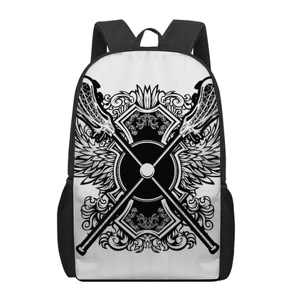Lacrosse Sticks And Ornate Wing Print 17 Inch Backpack