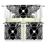 Lacrosse Sticks And Ornate Wing Print 3 Piece Kitchen Curtains