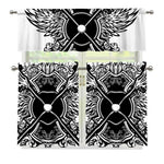 Lacrosse Sticks And Ornate Wing Print 3 Piece Kitchen Curtains