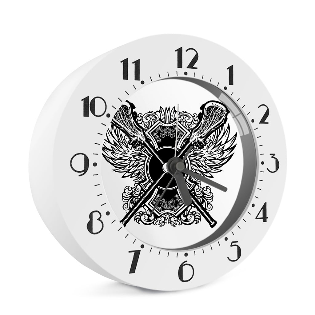 Lacrosse Sticks And Ornate Wing Print Alarm Clock