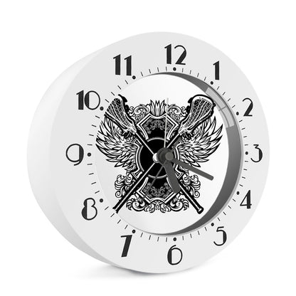 Lacrosse Sticks And Ornate Wing Print Alarm Clock