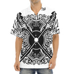 Lacrosse Sticks And Ornate Wing Print Aloha Shirt