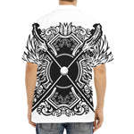 Lacrosse Sticks And Ornate Wing Print Aloha Shirt