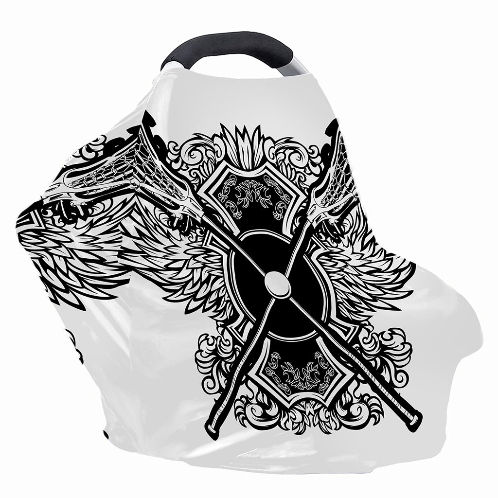 Lacrosse Sticks And Ornate Wing Print Baby Seat Cover