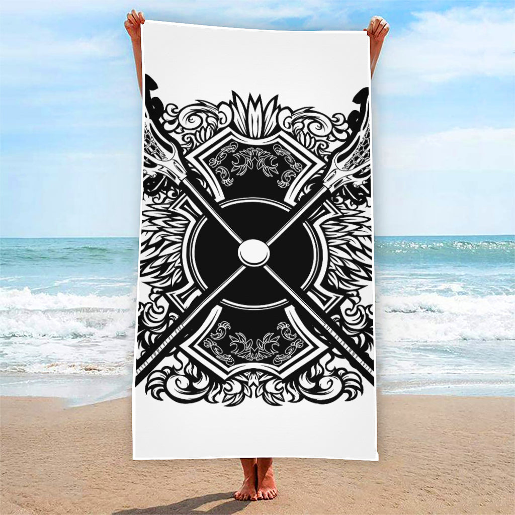 Lacrosse Sticks And Ornate Wing Print Beach Towel