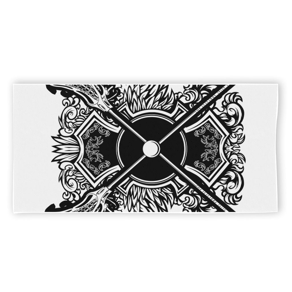 Lacrosse Sticks And Ornate Wing Print Beach Towel