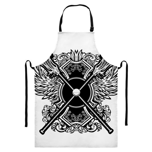 Lacrosse Sticks And Ornate Wing Print Bib Apron With Pocket