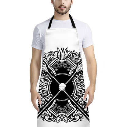 Lacrosse Sticks And Ornate Wing Print Bib Apron With Pocket
