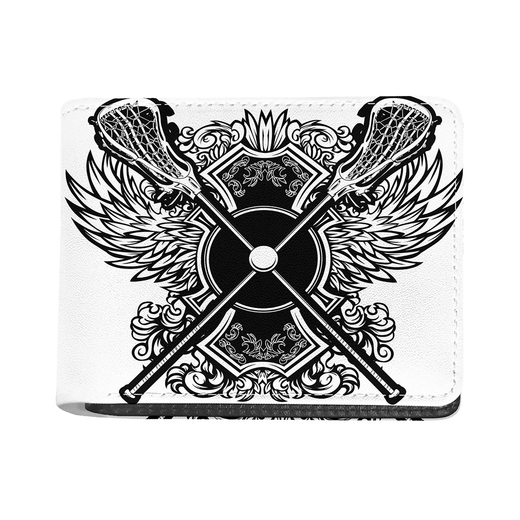 Lacrosse Sticks And Ornate Wing Print Bifold Wallet