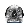 Lacrosse Sticks And Ornate Wing Print Black Mesh Trucker Cap