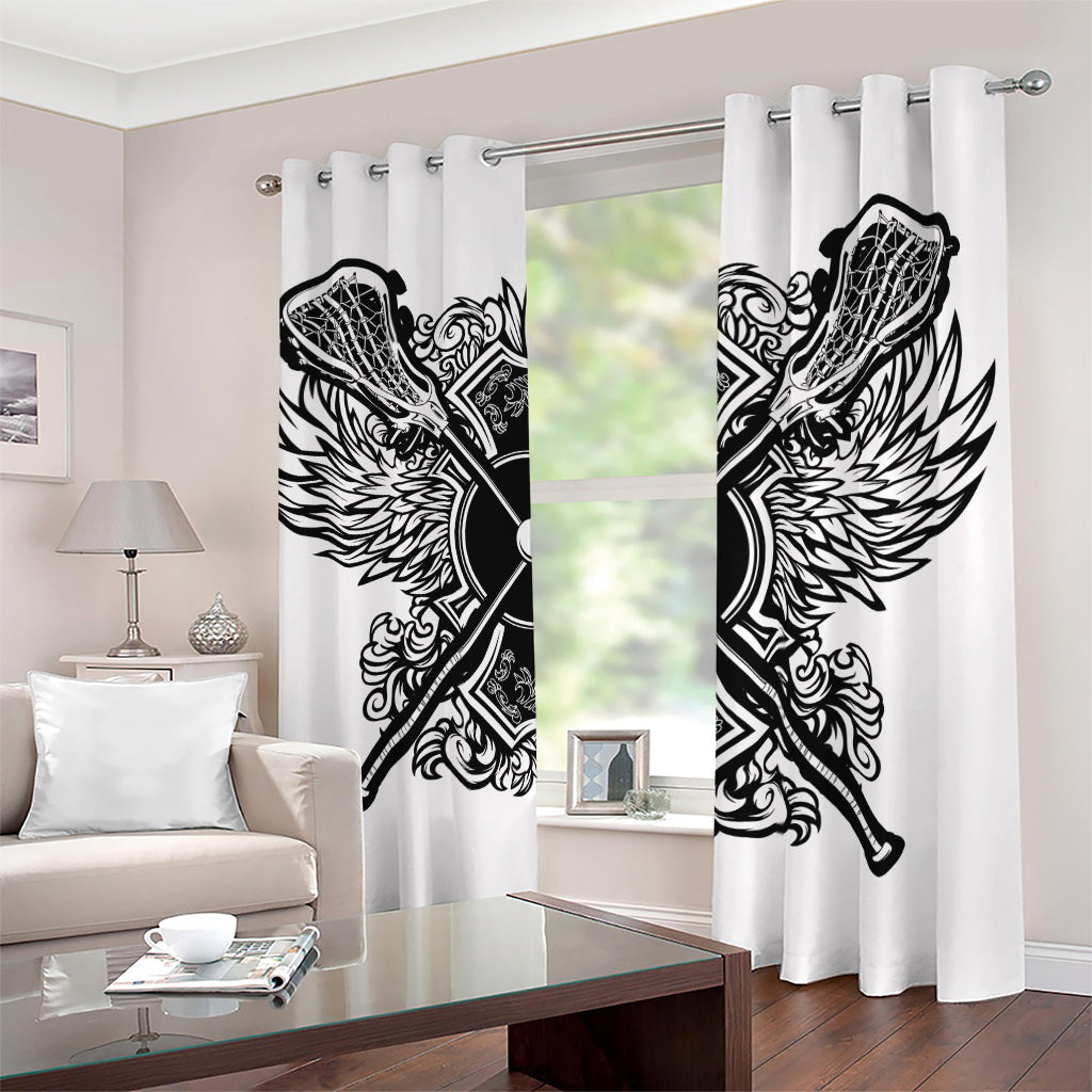 Lacrosse Sticks And Ornate Wing Print Blackout Grommet Curtains