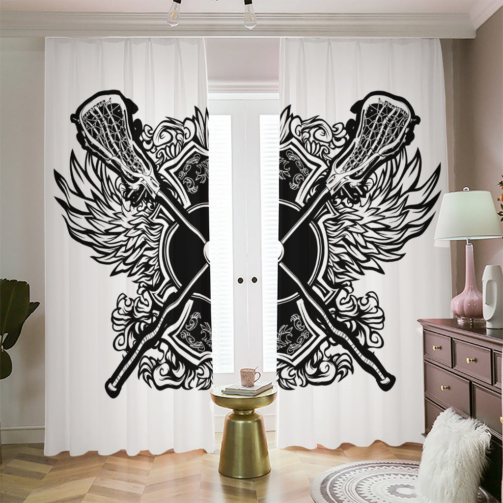 Lacrosse Sticks And Ornate Wing Print Blackout Pencil Pleat Curtains