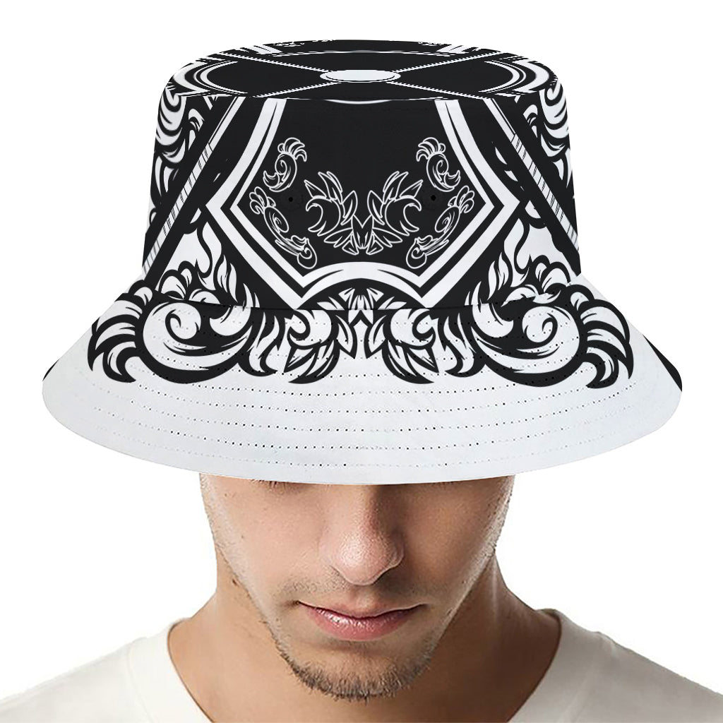 Lacrosse Sticks And Ornate Wing Print Bucket Hat