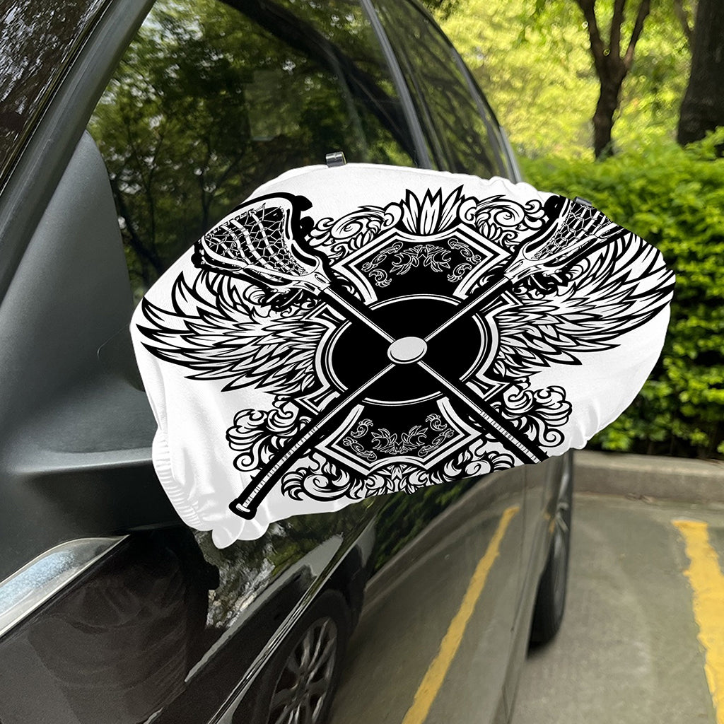 Lacrosse Sticks And Ornate Wing Print Car Side Mirror Covers