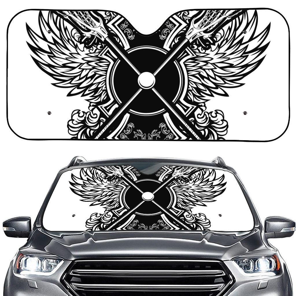 Lacrosse Sticks And Ornate Wing Print Car Windshield Sun Shade