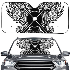 Lacrosse Sticks And Ornate Wing Print Car Windshield Sun Shade