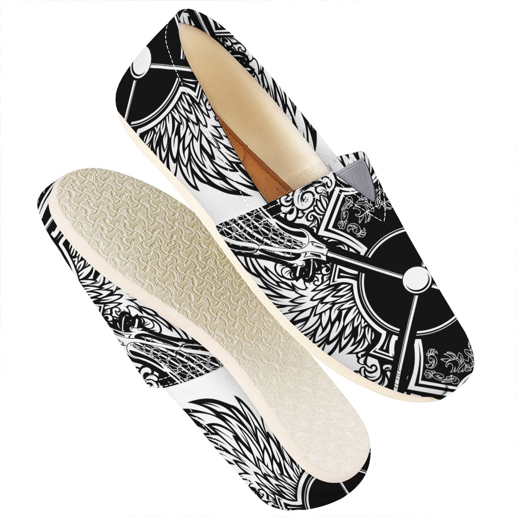 Lacrosse Sticks And Ornate Wing Print Casual Shoes
