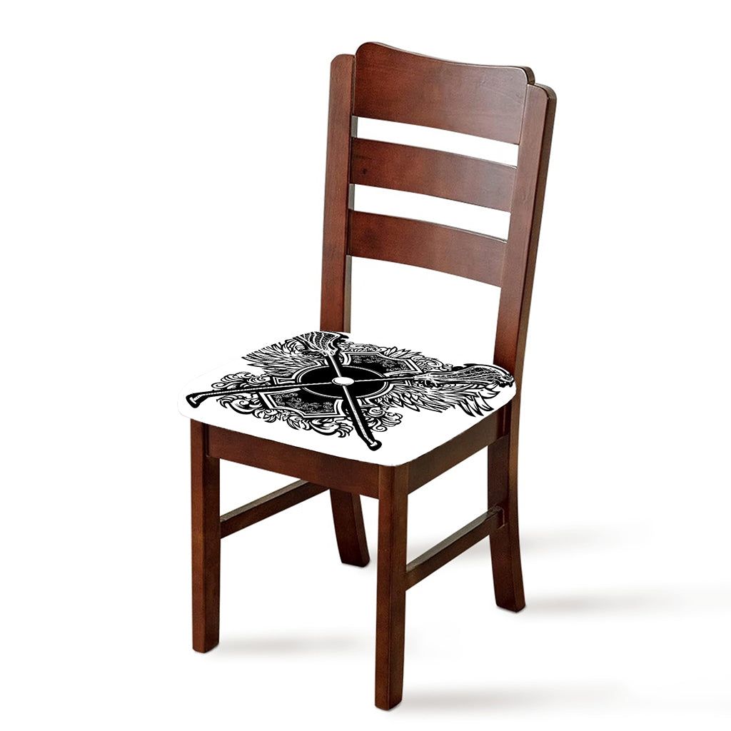 Lacrosse Sticks And Ornate Wing Print Chair Cushion Cover