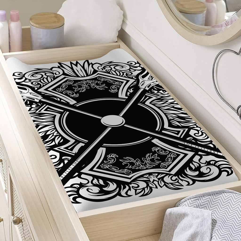 Lacrosse Sticks And Ornate Wing Print Changing Pad Cover