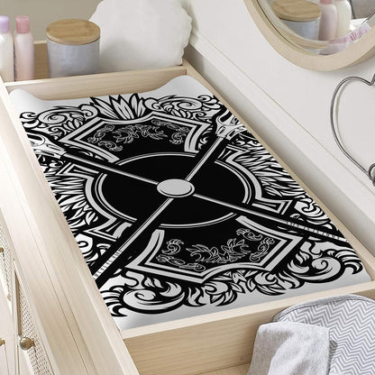 Lacrosse Sticks And Ornate Wing Print Changing Pad Cover
