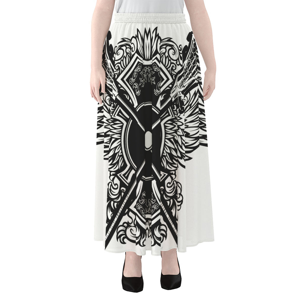 Lacrosse Sticks And Ornate Wing Print Chiffon Maxi Skirt