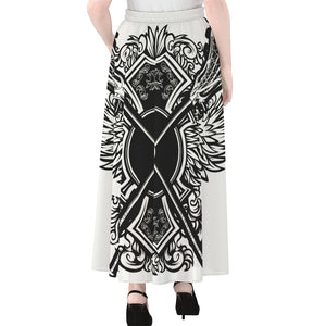 Lacrosse Sticks And Ornate Wing Print Chiffon Maxi Skirt