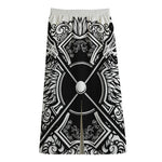 Lacrosse Sticks And Ornate Wing Print Cotton Front Slit Maxi Skirt