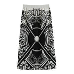 Lacrosse Sticks And Ornate Wing Print Cotton Front Slit Maxi Skirt