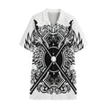 Lacrosse Sticks And Ornate Wing Print Cotton Hawaiian Shirt