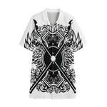 Lacrosse Sticks And Ornate Wing Print Cotton Hawaiian Shirt