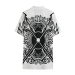 Lacrosse Sticks And Ornate Wing Print Cotton Hawaiian Shirt
