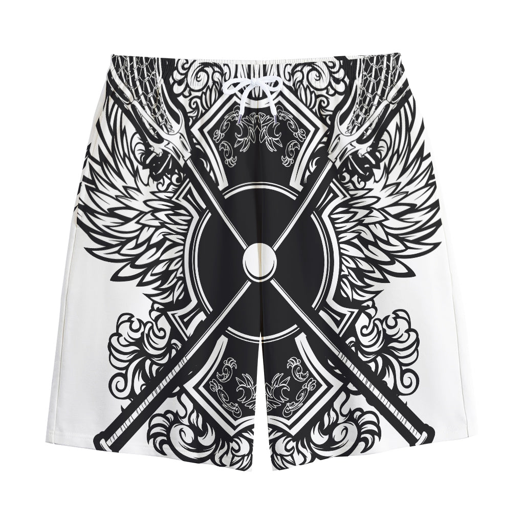Lacrosse Sticks And Ornate Wing Print Cotton Shorts