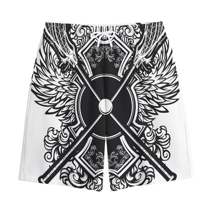 Lacrosse Sticks And Ornate Wing Print Cotton Shorts