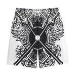 Lacrosse Sticks And Ornate Wing Print Cotton Shorts