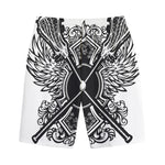 Lacrosse Sticks And Ornate Wing Print Cotton Shorts