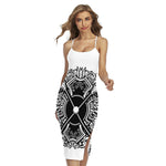 Lacrosse Sticks And Ornate Wing Print Cross Back Cami Dress