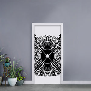 Lacrosse Sticks And Ornate Wing Print Door Sticker