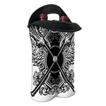 Lacrosse Sticks And Ornate Wing Print Double Neoprene Wine Tote